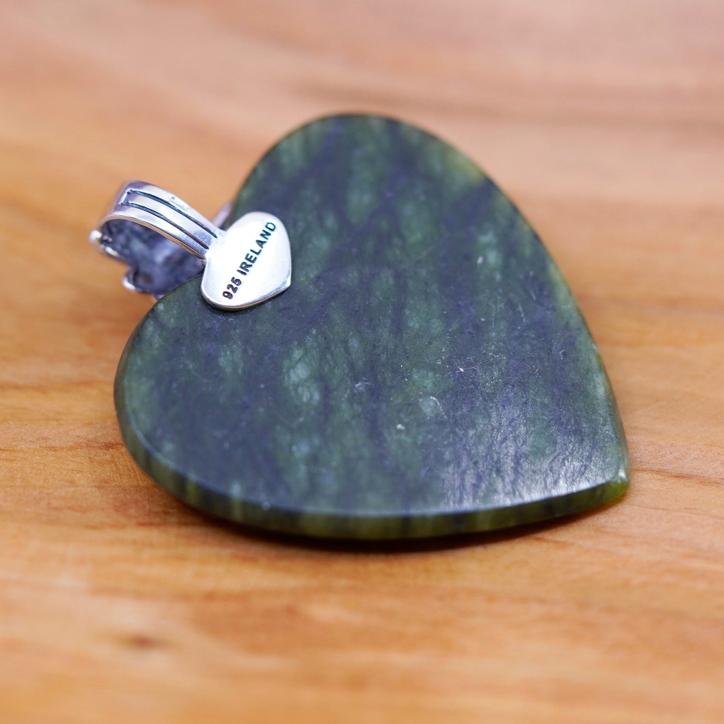 Vintage Sterling 925 silver handmade heart pendant with connemara marble flower