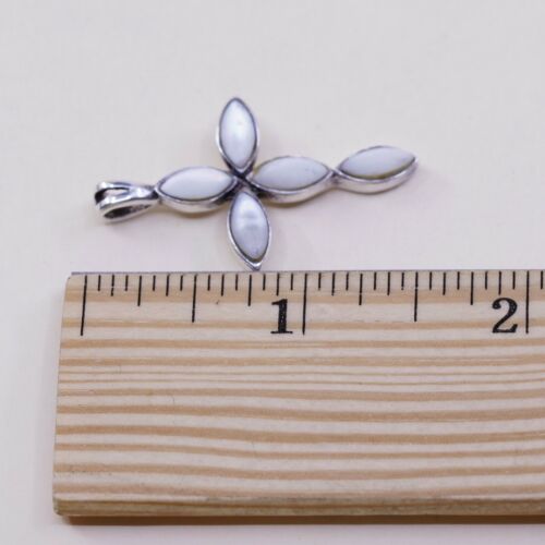 Vintage Sterling Silver Handmade Pendant, 925 silver cross w/ Whire Marquise Mop