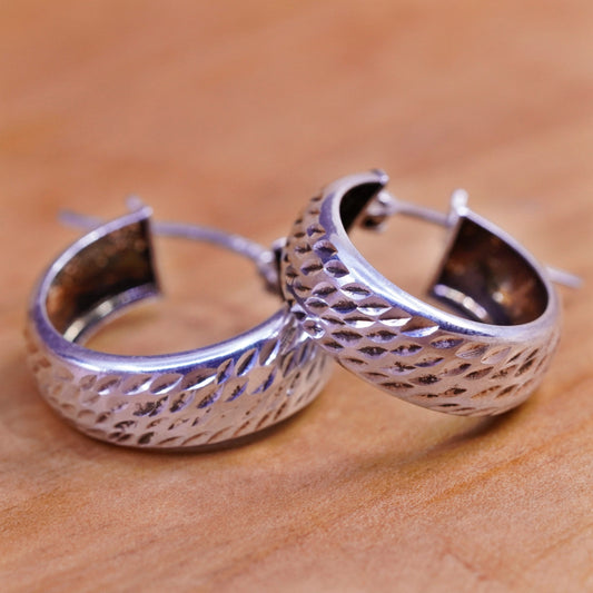 0.75”, Vintage Sterling silver handmade earrings, 925 textured hoops