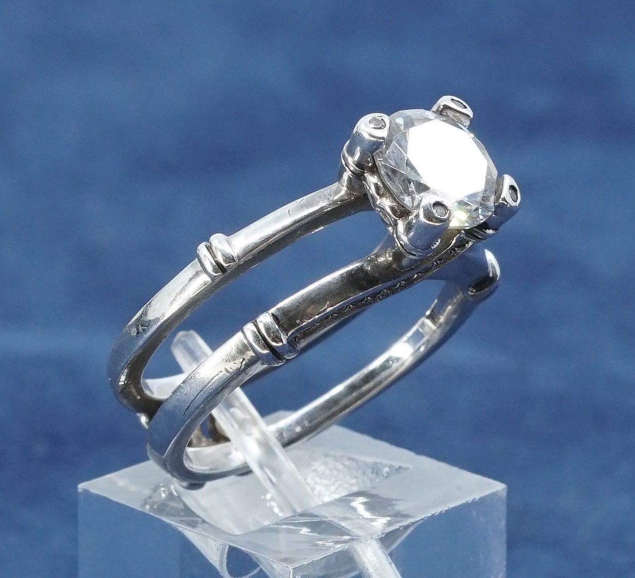 sz 8, vtg jeulia Sterling silver engagement ring, 925 band w/ clear cz
