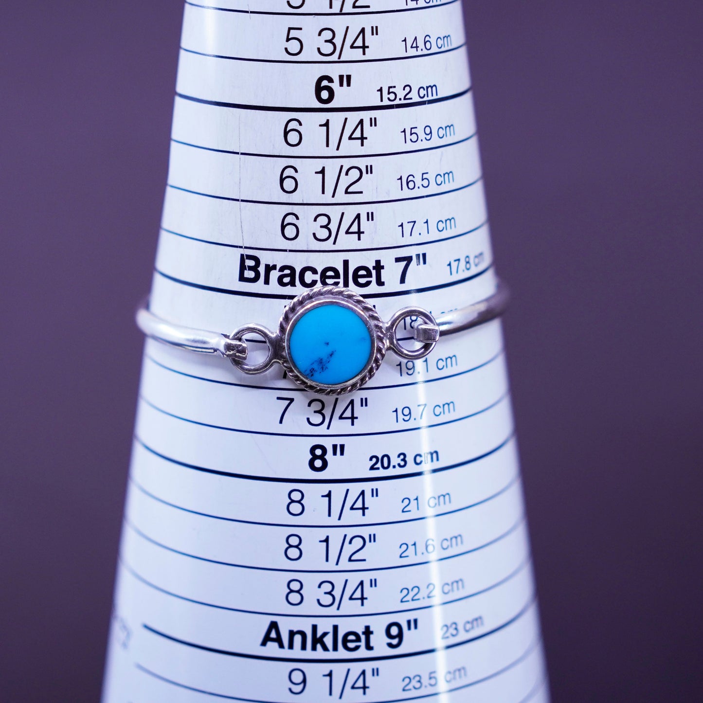 7.5”, Sterling silver handmade bracelet, Mexico 925 hinged bangle turquoise