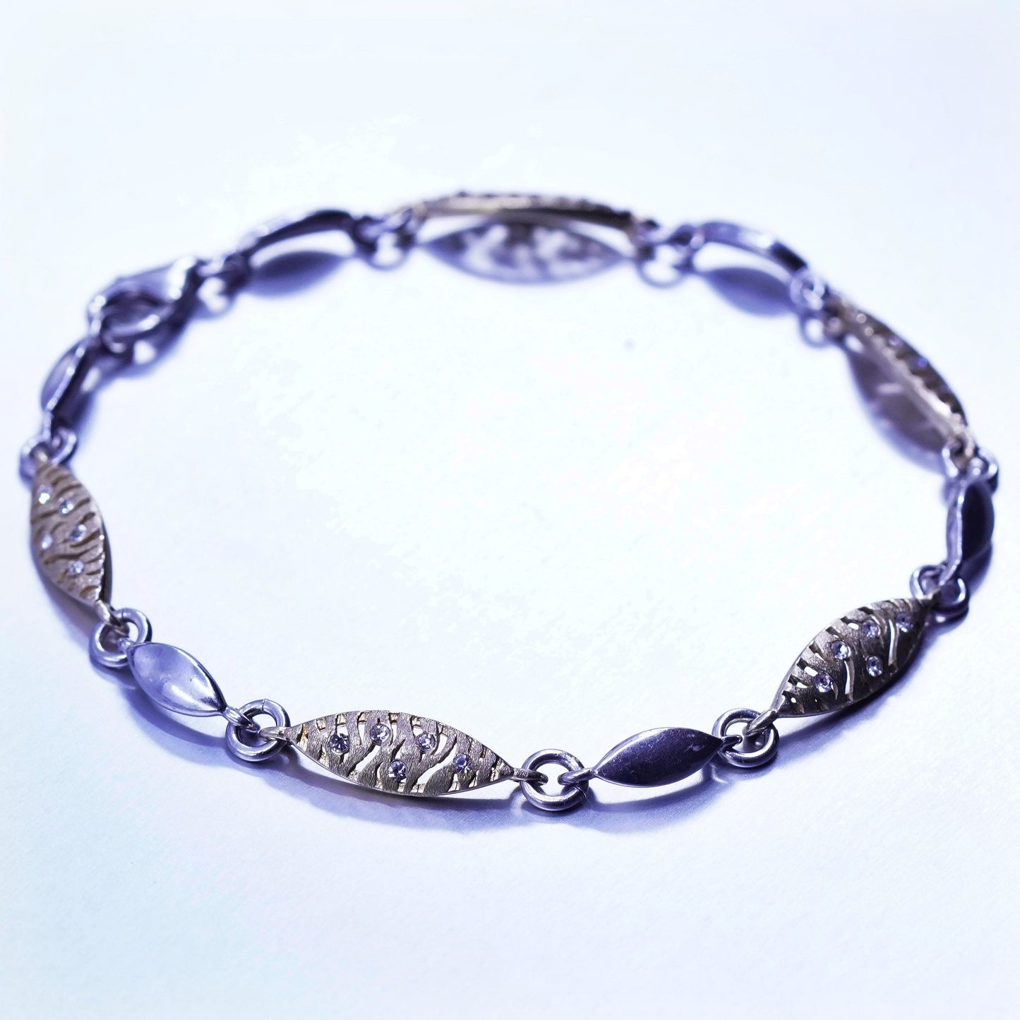 7.5”, 6mm, Vintage Italy two tone Sterling 925 silver tennis bracelet with cz