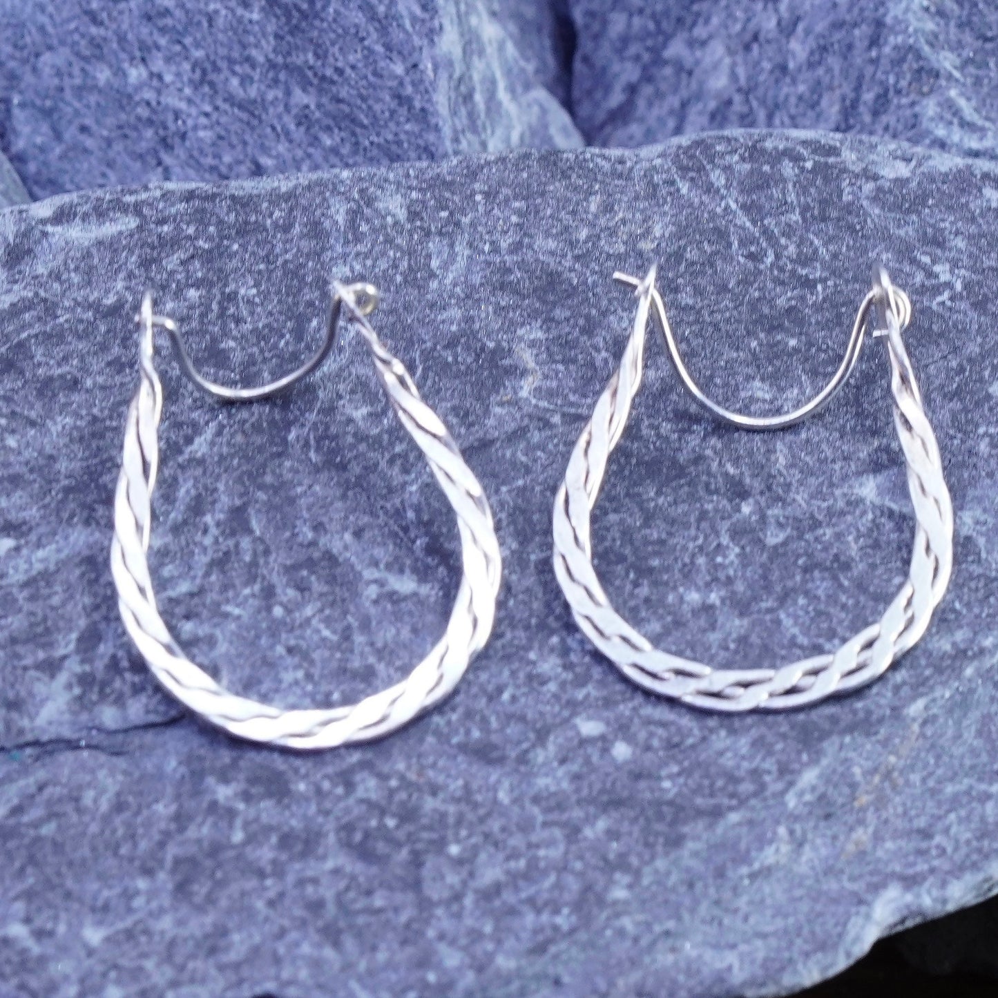 1”, vintage Sterling silver handmade oval hoop earrings, twisted 925 huggie