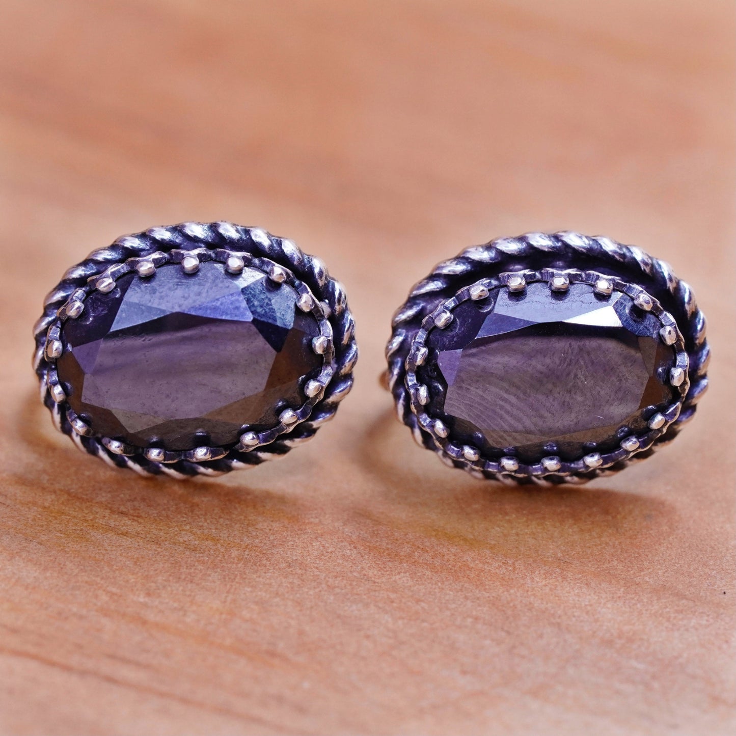 Vintage danecraft Sterling silver handmade earrings, 925 screw back hematite