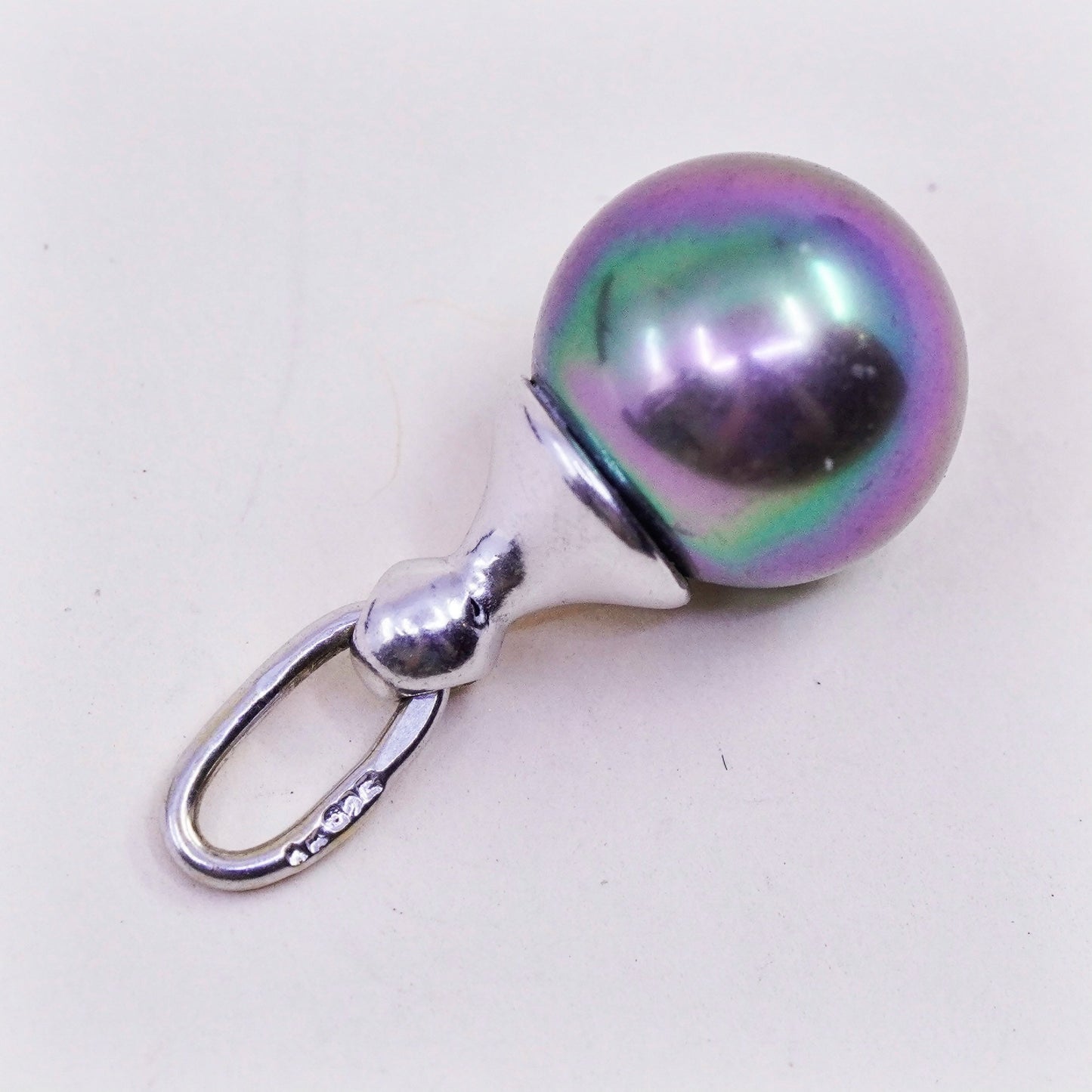 Vintage Sterling 925 silver handmade pendant with Tahiti black pearl