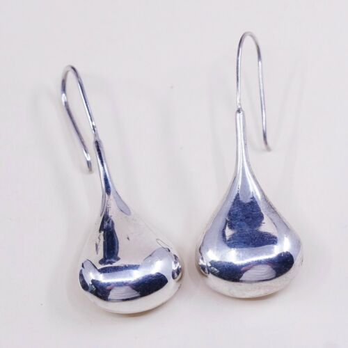 Vtg Sterling 925 Silver Handmade Puffy Teardrop Shaped Earrings