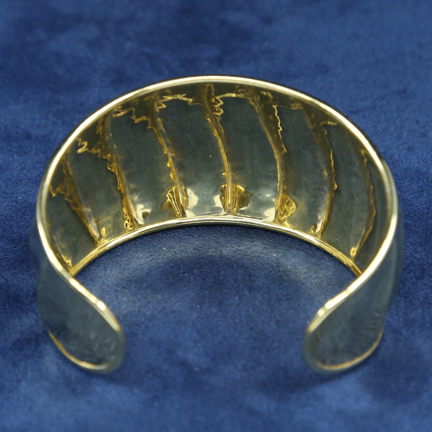 7”, vtg vermeil gold sterling silver handmade bracelet, italy 925 hammered cuff