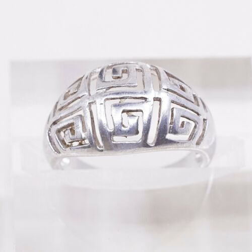 Size 6.5, Vtg Sterling 925 Silver Handmade Ring W/ Greek Key Cut Out Stamped 925
