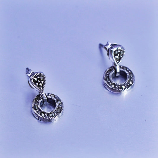 Vintage Sterling 925 silver circle earrings with Marcasite