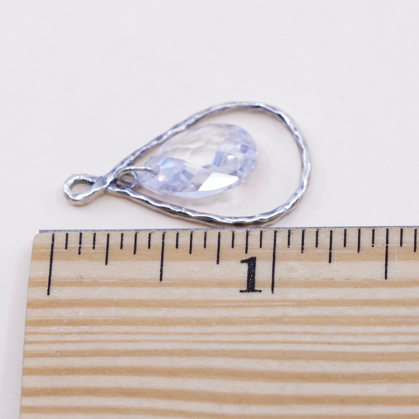vtg sterling sterling silver handmade pendant, 925 charm with teardrop crystal