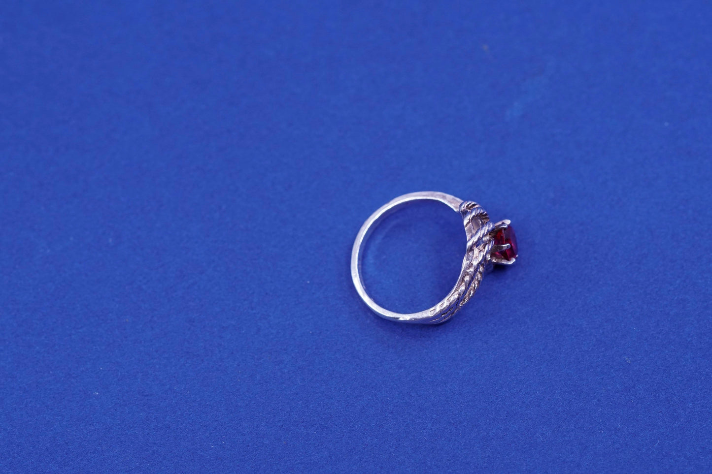 Size 4.75, vintage Sterling 925 silver handmade ring with Ruby