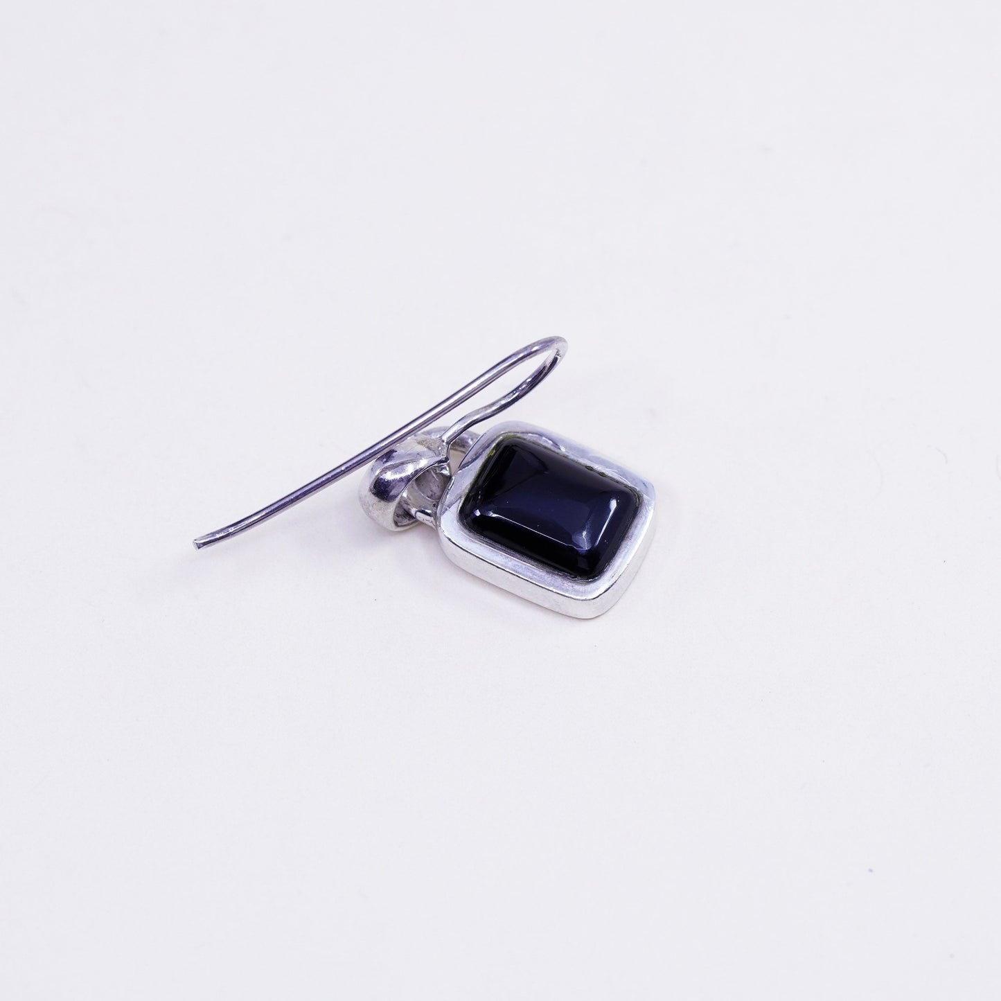 Vintage Sterling 925 silver handmade earrings with square obsidian drops