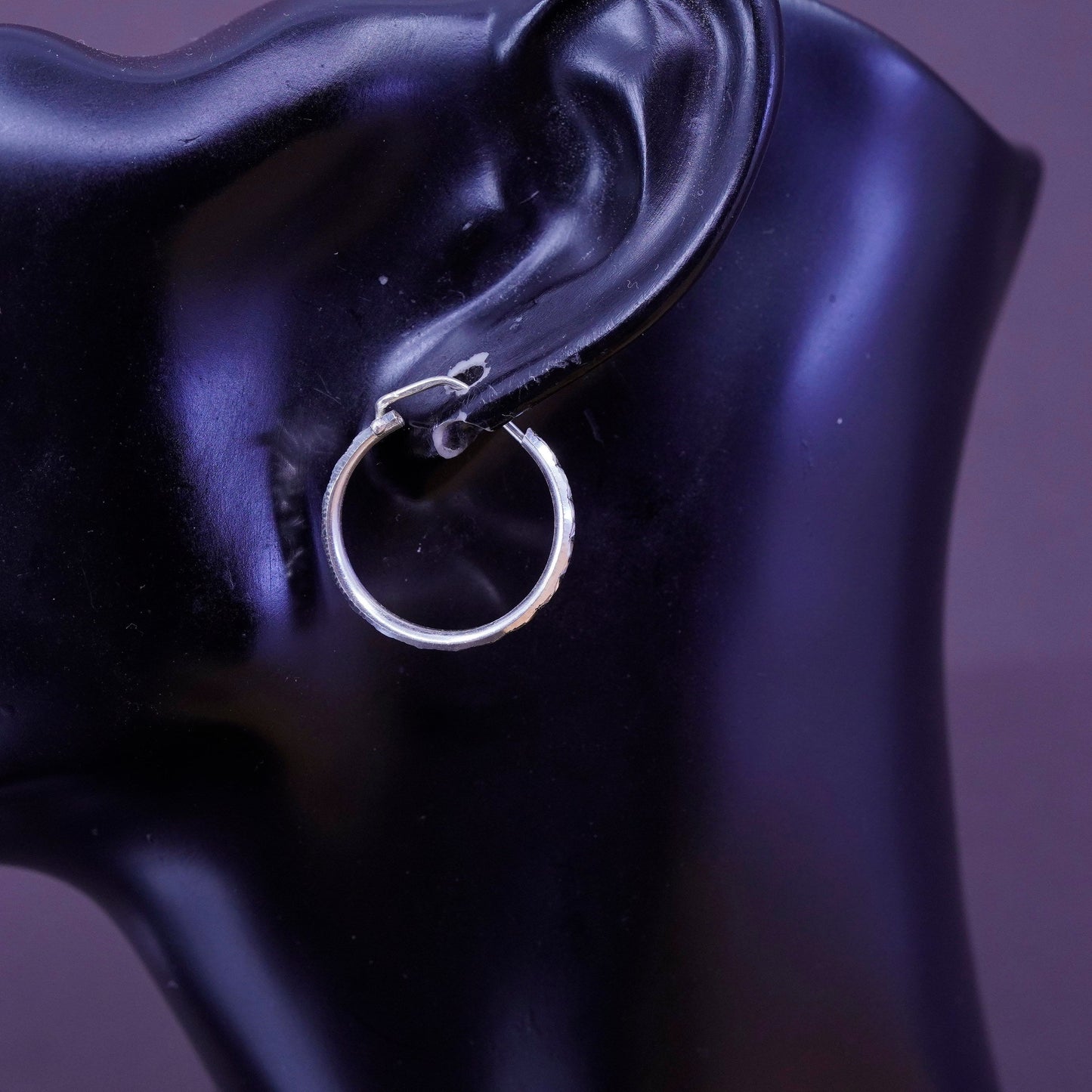 0.75”, 2.3g, 14K gold minimal simple hoops huggie, textured white gold earrings