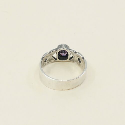 Sz 8, Sterling Silver handmade Ring, 925 Silver W/ amethyst n marcasite