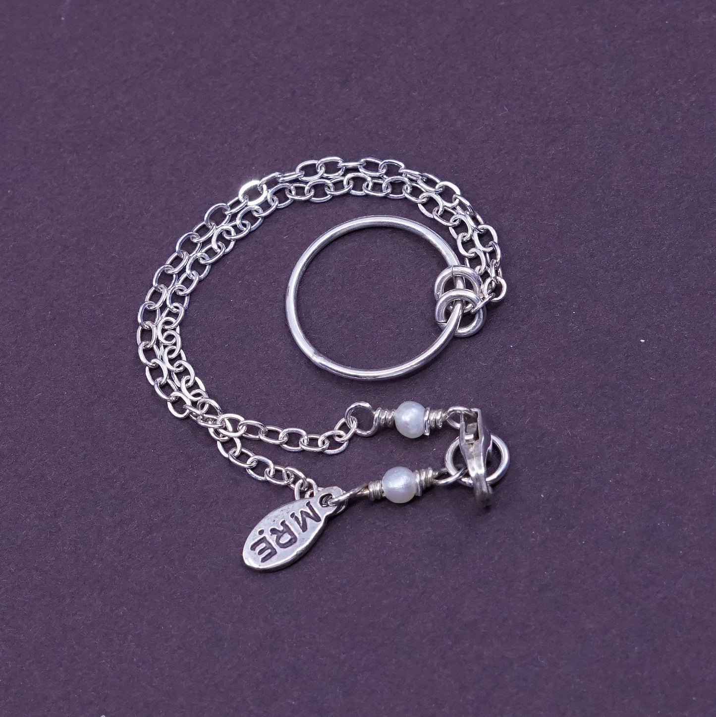 7”, MRE Sterling silver handmade charm bracelet, 925 flatten circle link chain