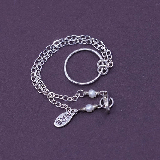 7”, MRE Sterling silver handmade charm bracelet, 925 flatten circle link chain