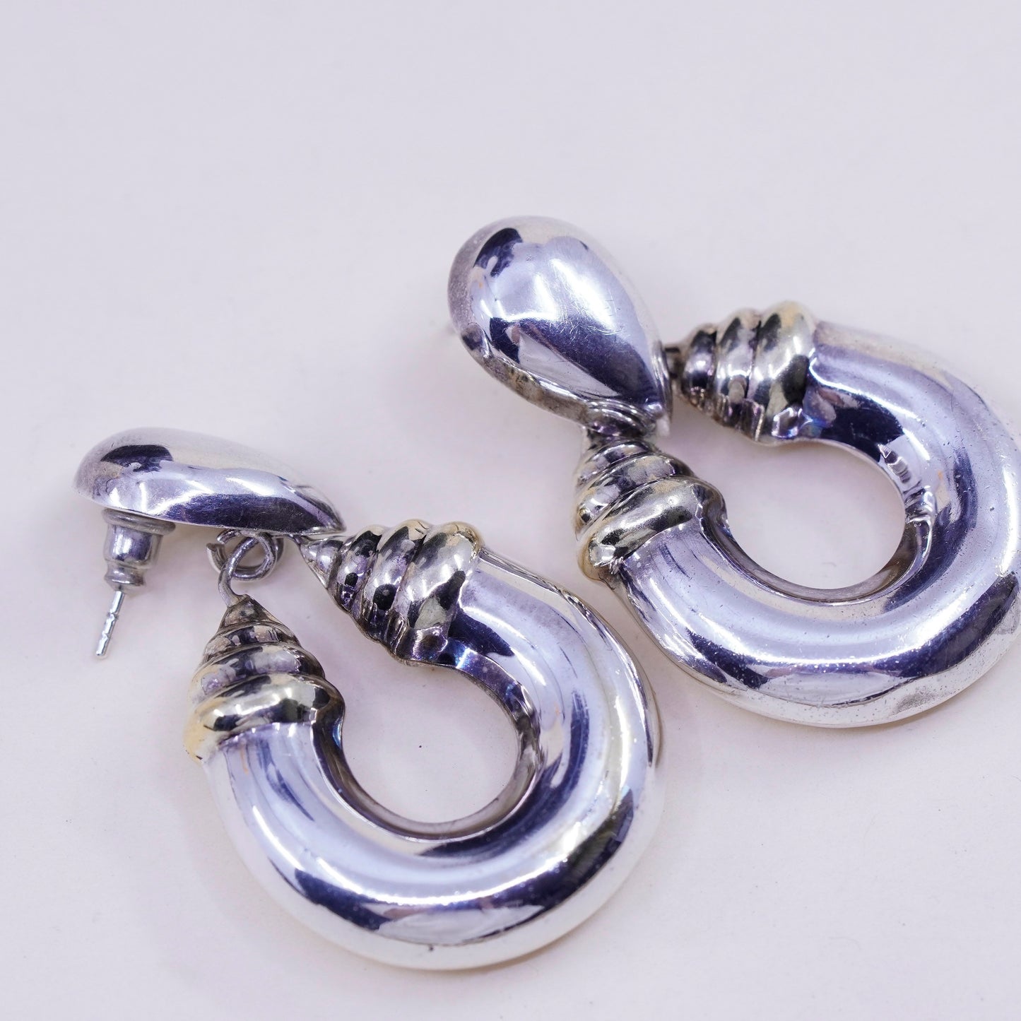 Vintage modern IBB sterling silver handmade earrings, bold 925 teardrop dangle