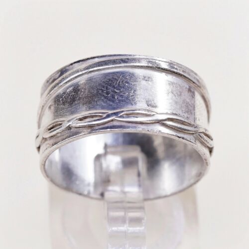 Size 9, Vtg Sterling Silver Handmade Ring 925 Silver Band w/ Cable Embossed