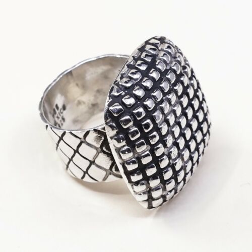Size 7, Vtg Sterling Silver Handmade Cocktail Ring 925 Silver Statement w/ beads