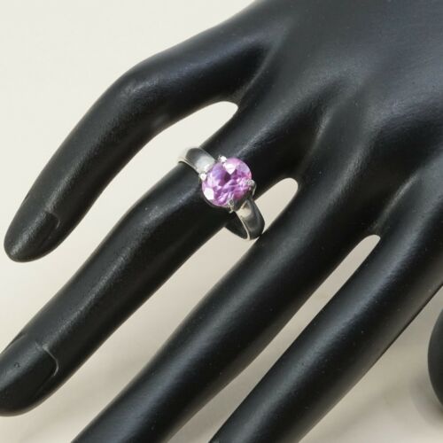 Sz 8, Sterling Silver Ring, 925 Silver Engagement Ring W/ pink Crystal