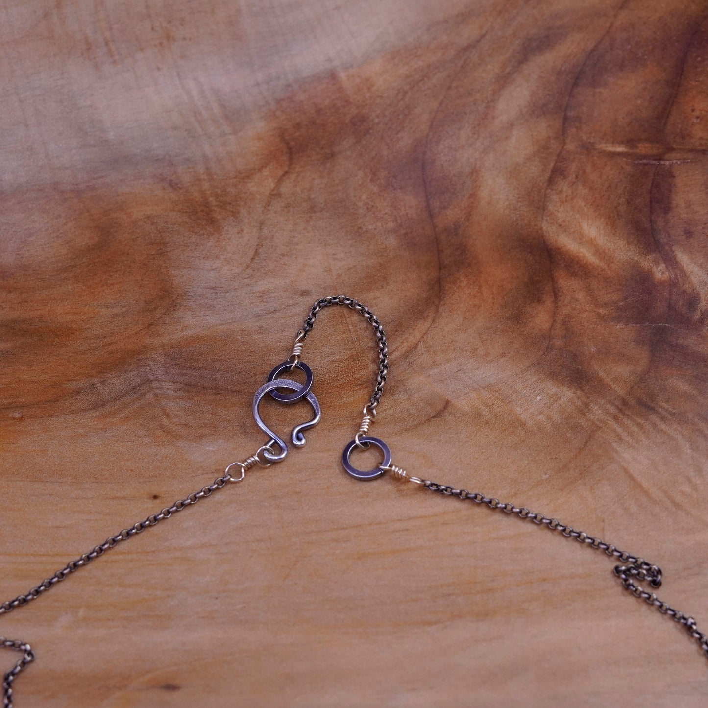18”, 1mm, vintage silver tone necklace, copper chain with gold bead pendant