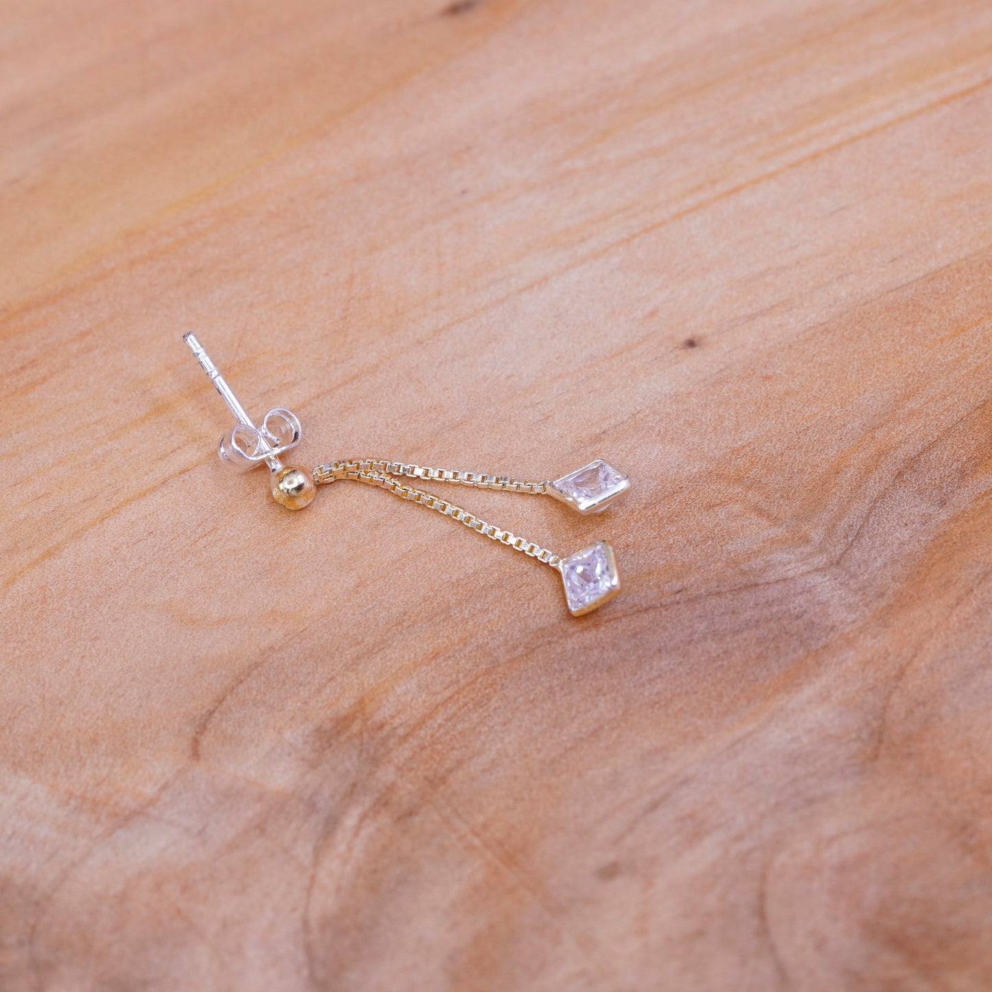 Vintage gold over Sterling 925 silver handmade earrings with CZ dangles