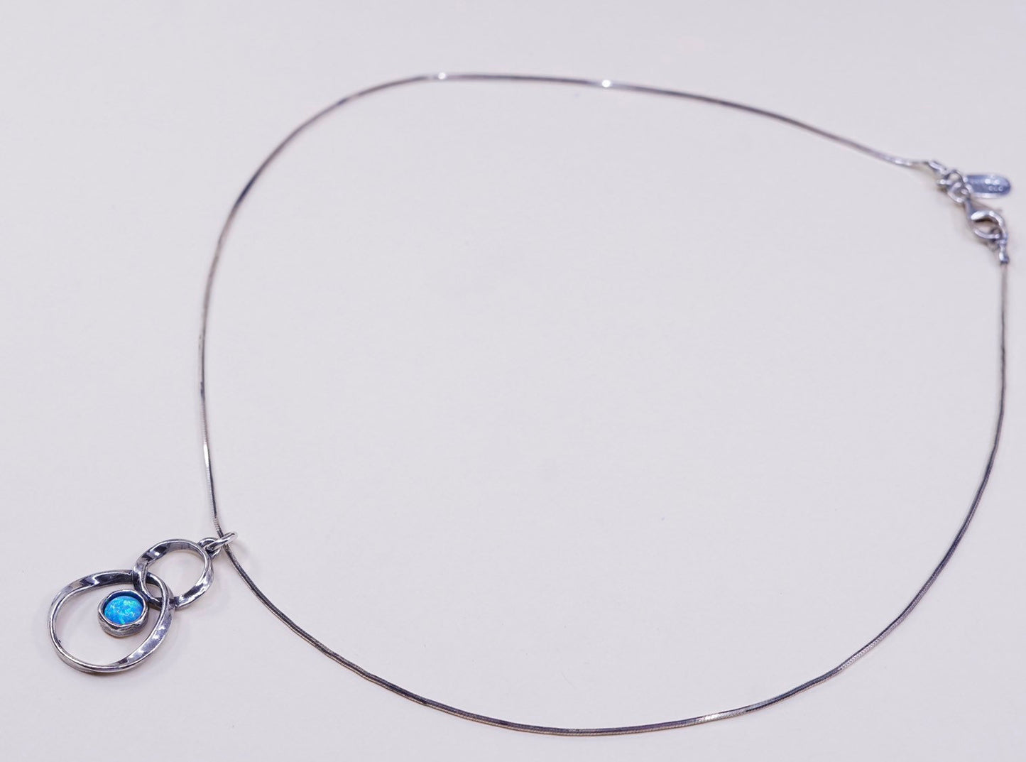 16", 1mm, vtg shablool sterling silver snake chain w/ handmade opal pendant