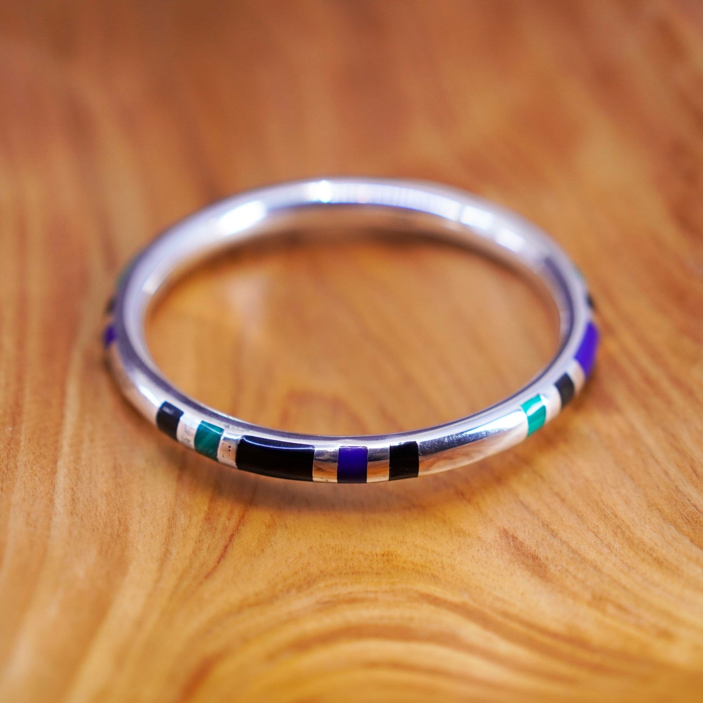 8”, southwestern Sterling silver handmade bracelet, bangle with malachite onyx