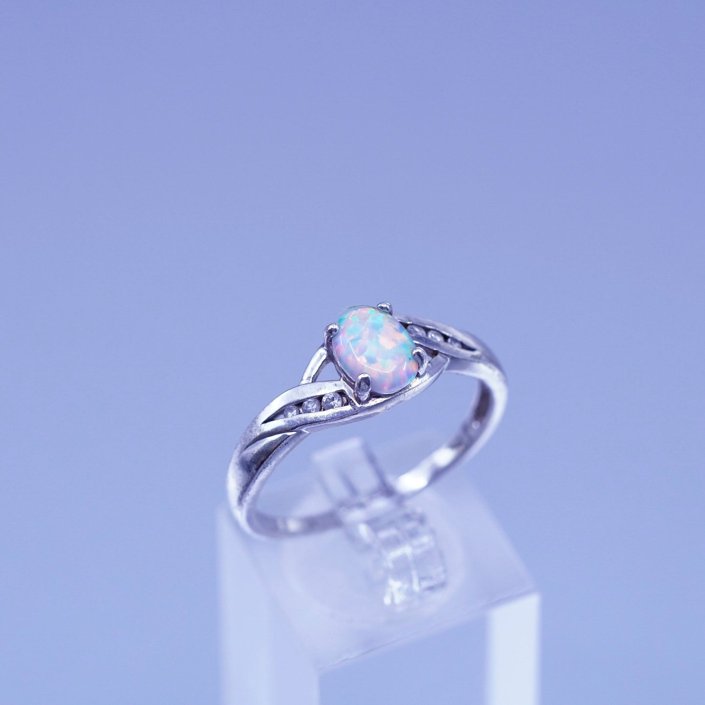 Size 11.25, vintage Sterling 925 silver handmade ring with opal and cz