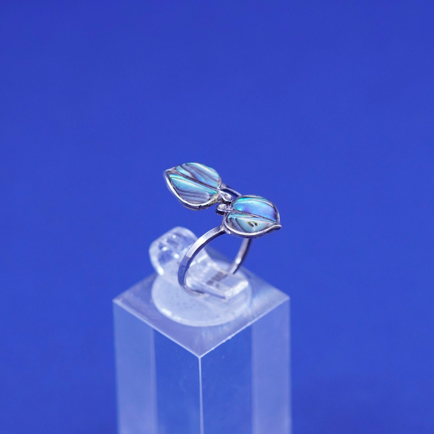 Size 4, mexico sterling 925 silver handmade wrap vans ring abalone leaf