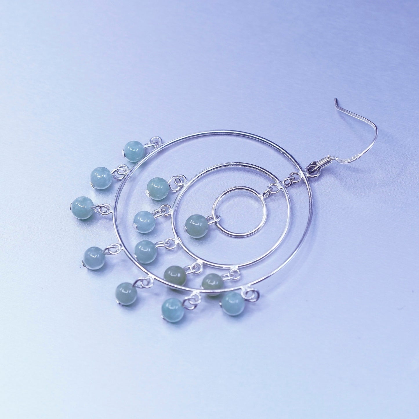 Vintage Sterling 925 silver handmade multi circle earrings with jade beads