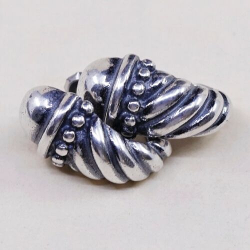 Vintage Sterling Silver Handmade Earrings, 925 Silver Ribbed Studs, Stamped 925