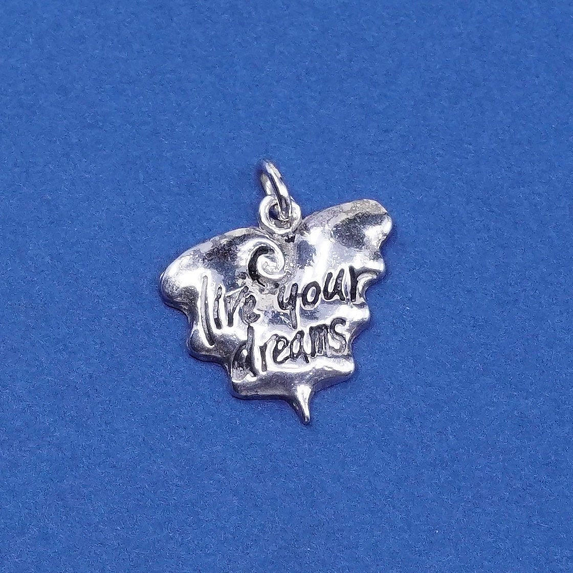 vtg sterling silver handmade pendant, 925 quote charm engraves “live your dream