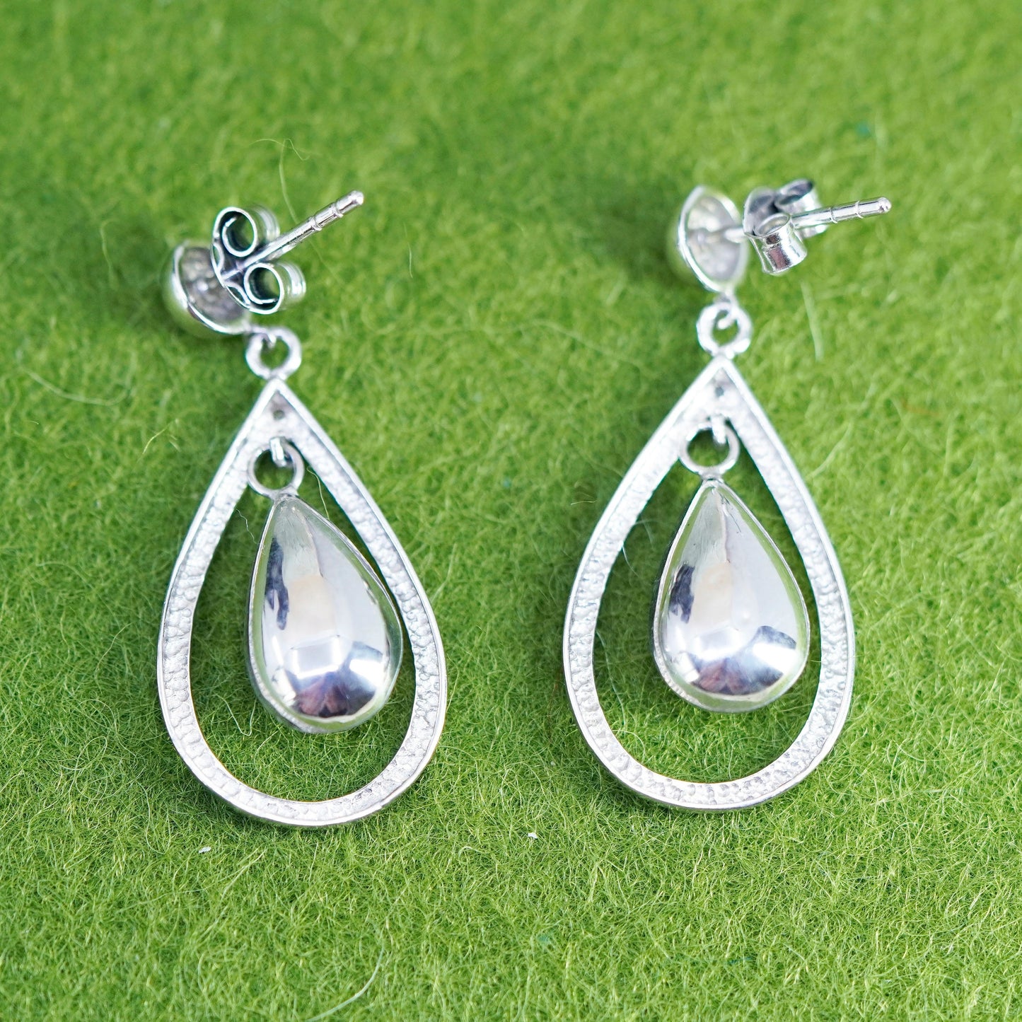 Vintage Sterling silver handmade earrings, 925 teardrop drops with cz around