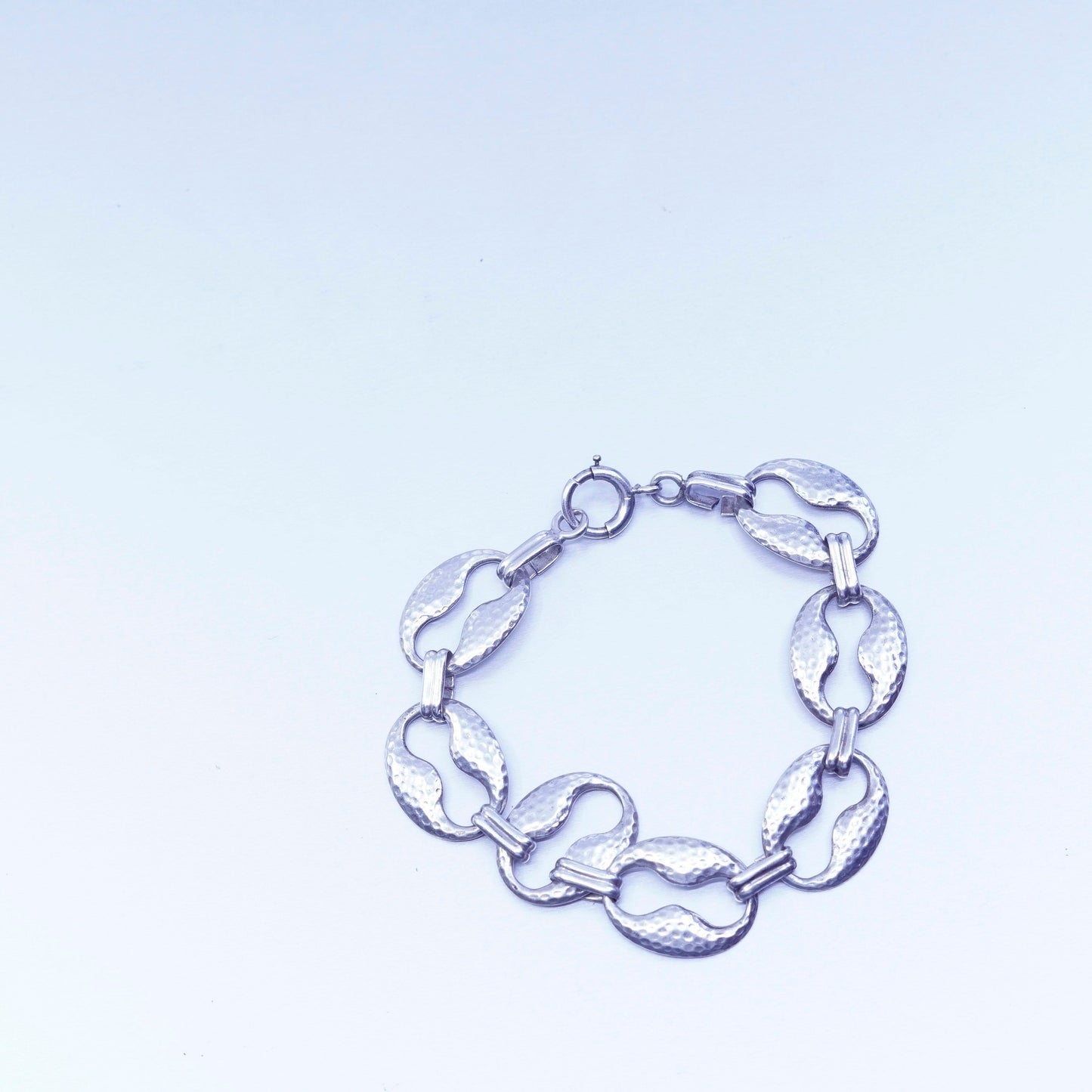 7”, vintage Sterling 925 silver handmade bracelet, hammered peanut link chain