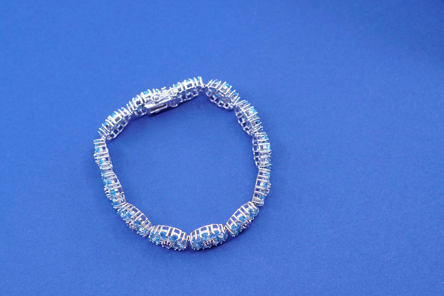 7”, vintage sterling silver tennis bracelet, 925 flower with topaz and amethyst