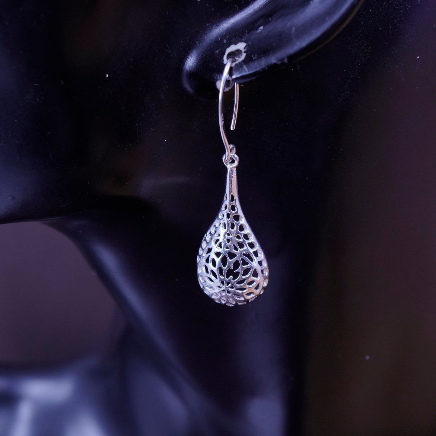 Vintage Sterling silver handmade earrings, 925 Bali Filigree teardrops