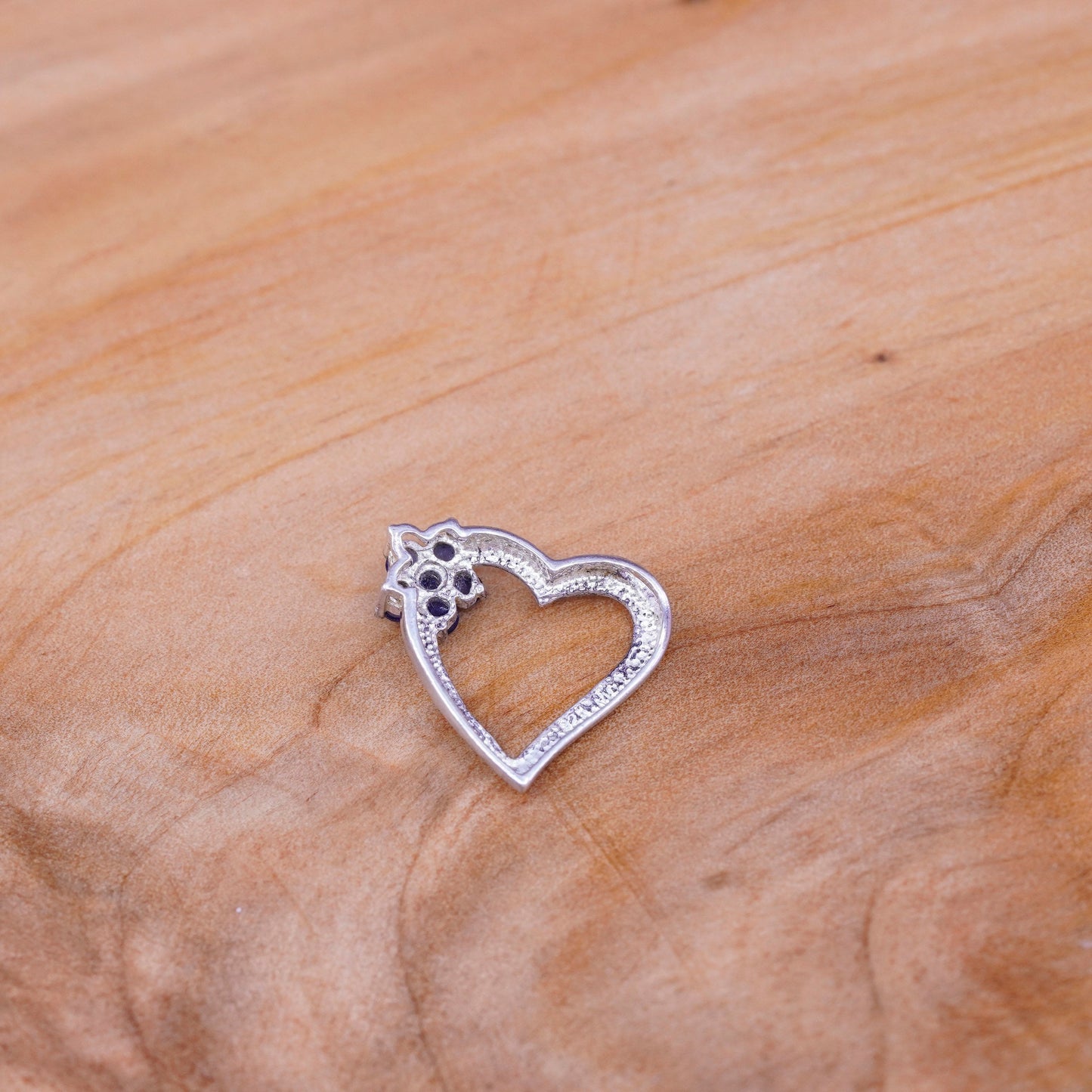Vintage sterling silver pendant, 925 heart with sapphire and diamonds