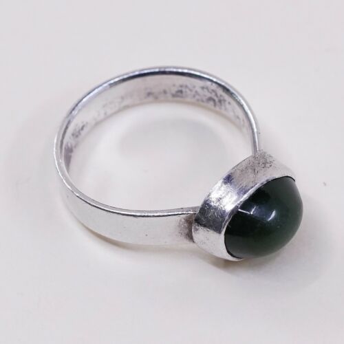 Sz 4.75, Vtg Sterling Silver Handmade Ring, 925 Silver Statement Ring W/ jade