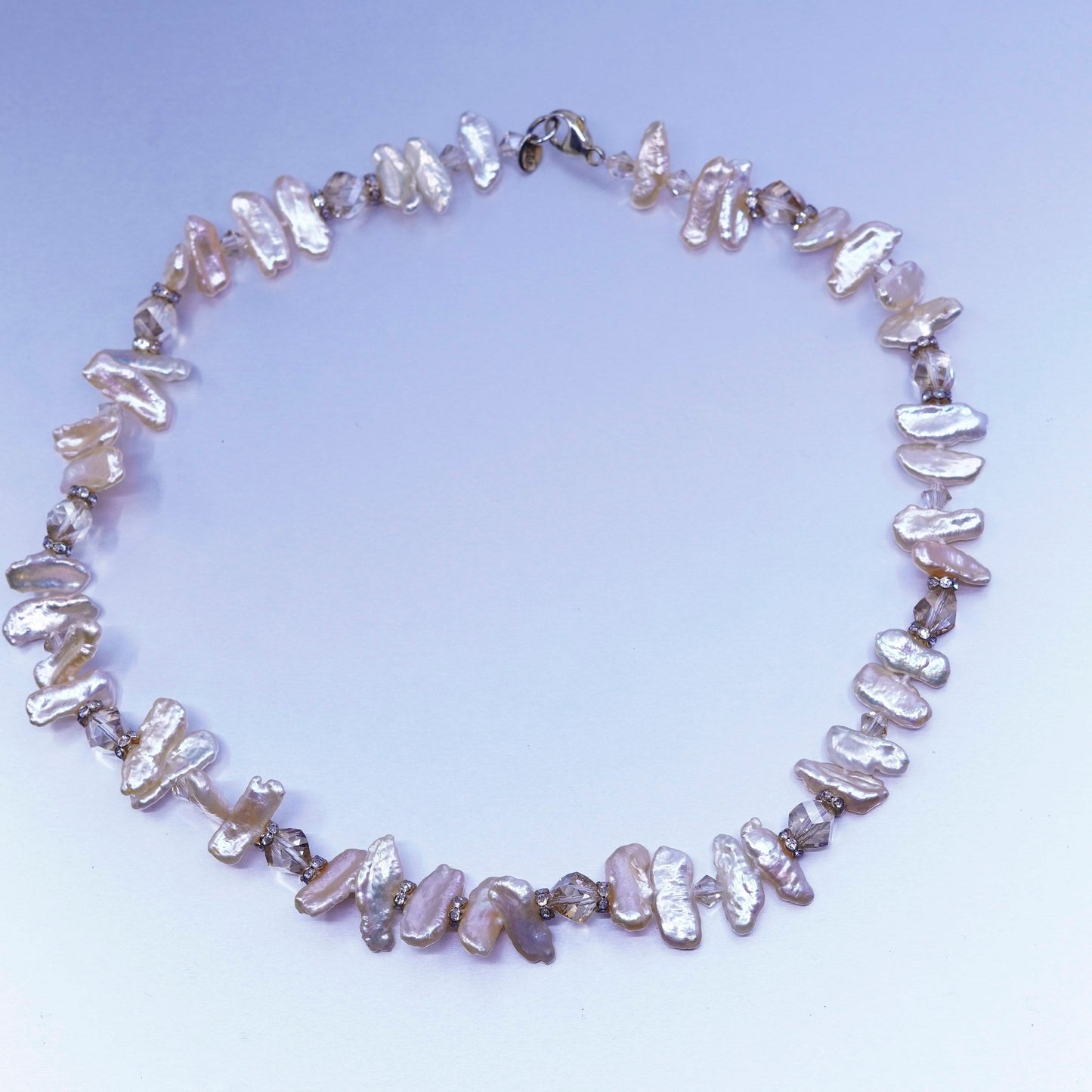 18”, Lucas Lameth Luc baroque pearl necklace citrine sterling 925 silver clasp