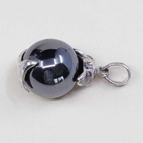 Vtg 925 Sterling Silver Handmade dolphin Pendant W/ Hematite Bead