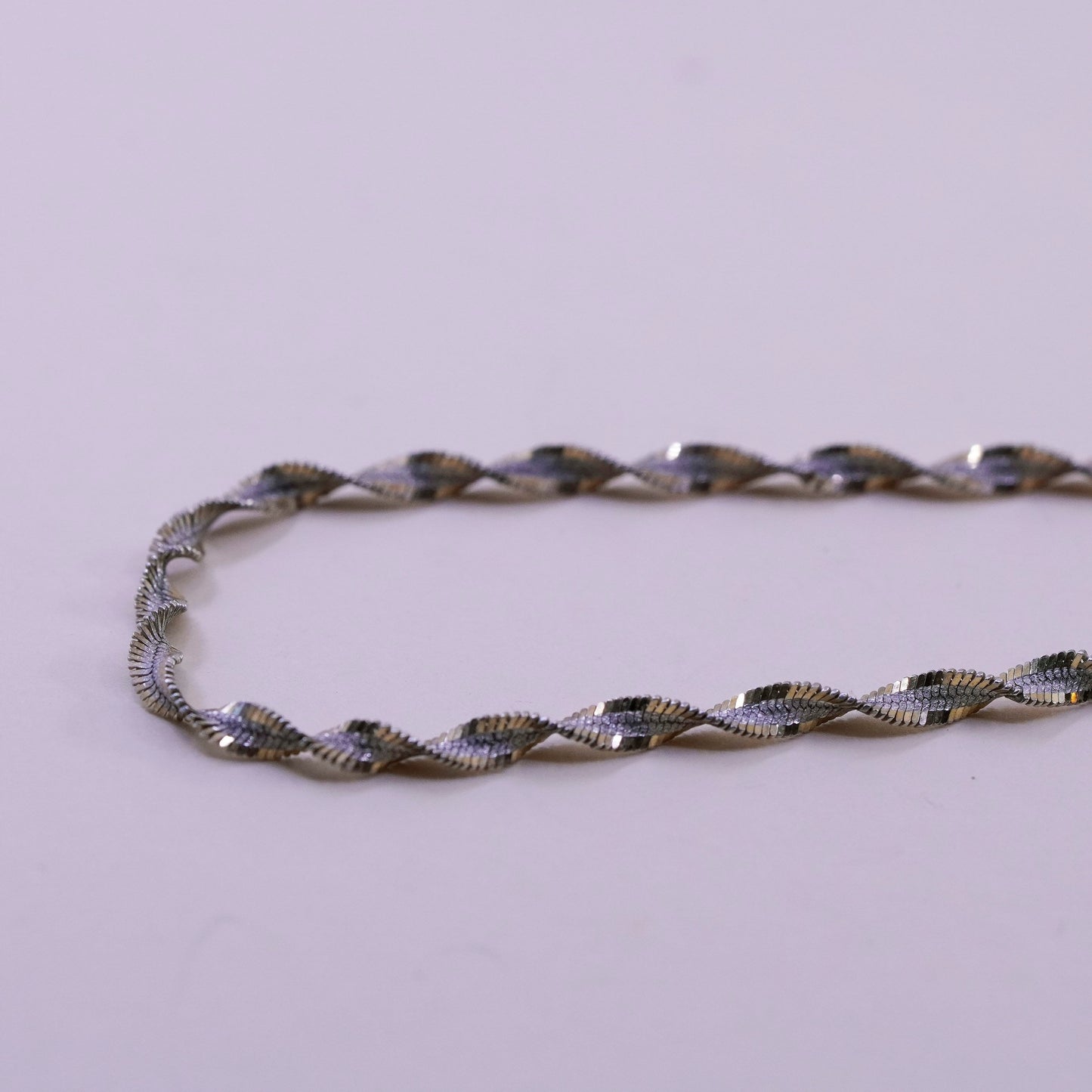 7.75”, vermeil gold sterling silver bracelet, 925 twisted herringbone chain