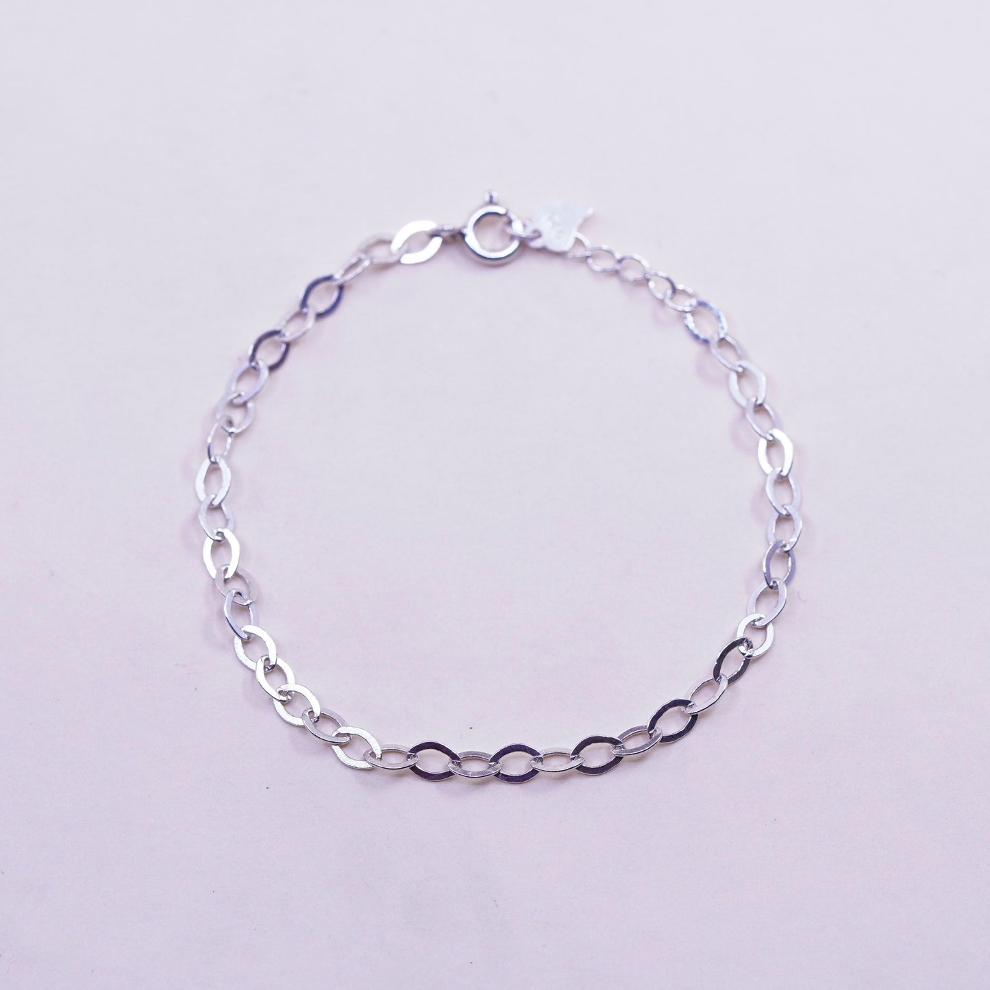 6.5”, 3mm, Vintage milor sterling silver flatten circle bracelet, 925 chain
