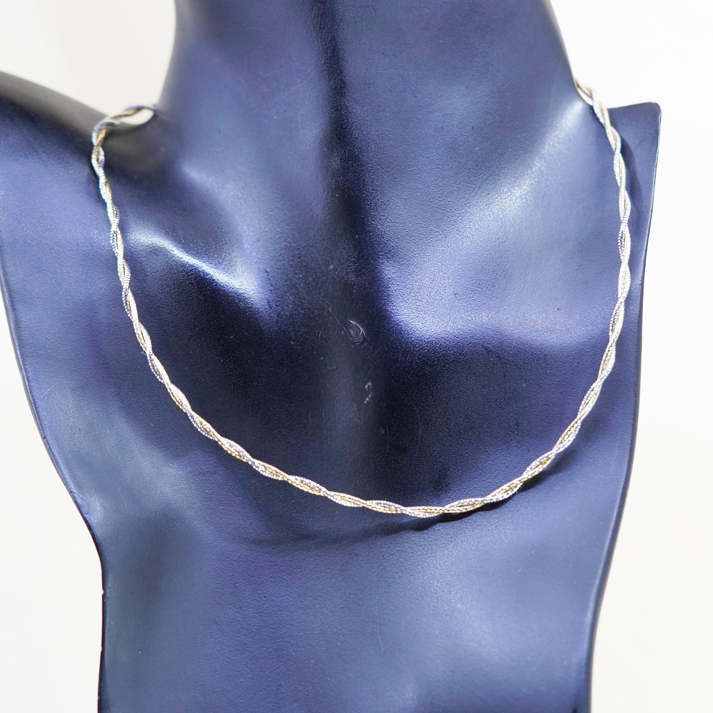 16.5”, two tone sterling silver glittering twisted snake chain, 925 necklace
