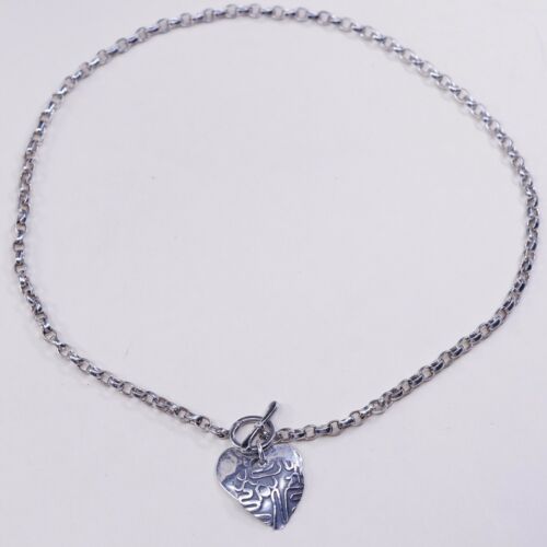 18” 4mm, Vtg 925 Sterling Silver Handmade Circle chain Heart Charm necklace