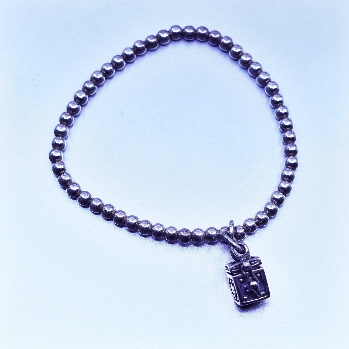 5.5”, silpada Sterling 925 silver handmade bead bracelet elastic band prayer