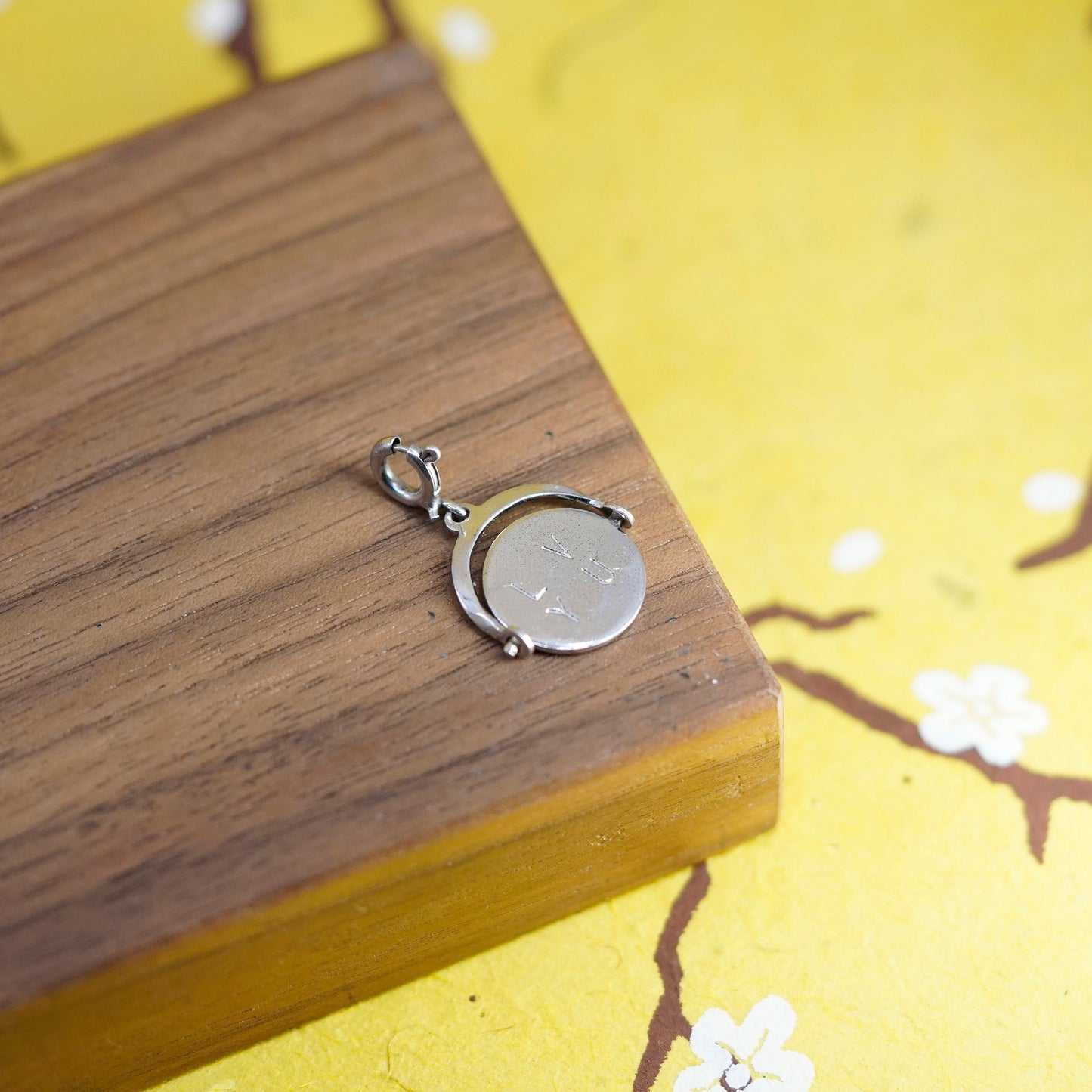 sterling silver handmade pendant, 925 spinner charm with initial “I love you