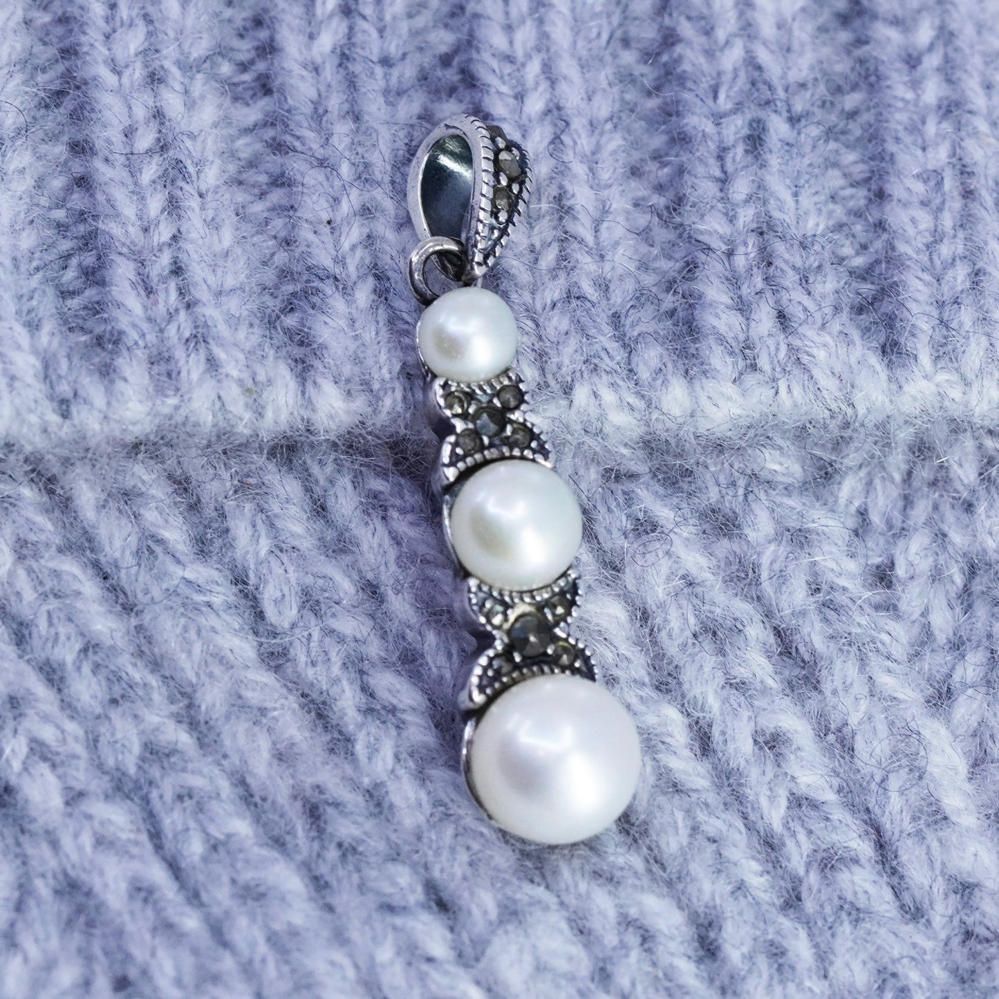 antique Judith Jack sterling 925 silver charm pendant with marcasite and pearl
