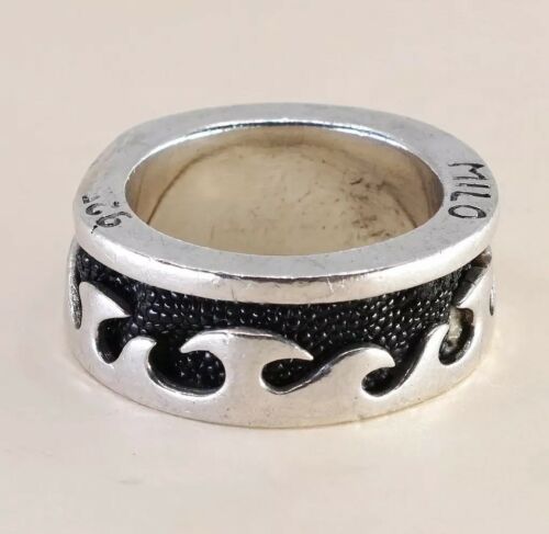 Size 11, Vtg Milo Sterling Silver Handmade Ring, 925 Wide Band W/ Stingray Inlag