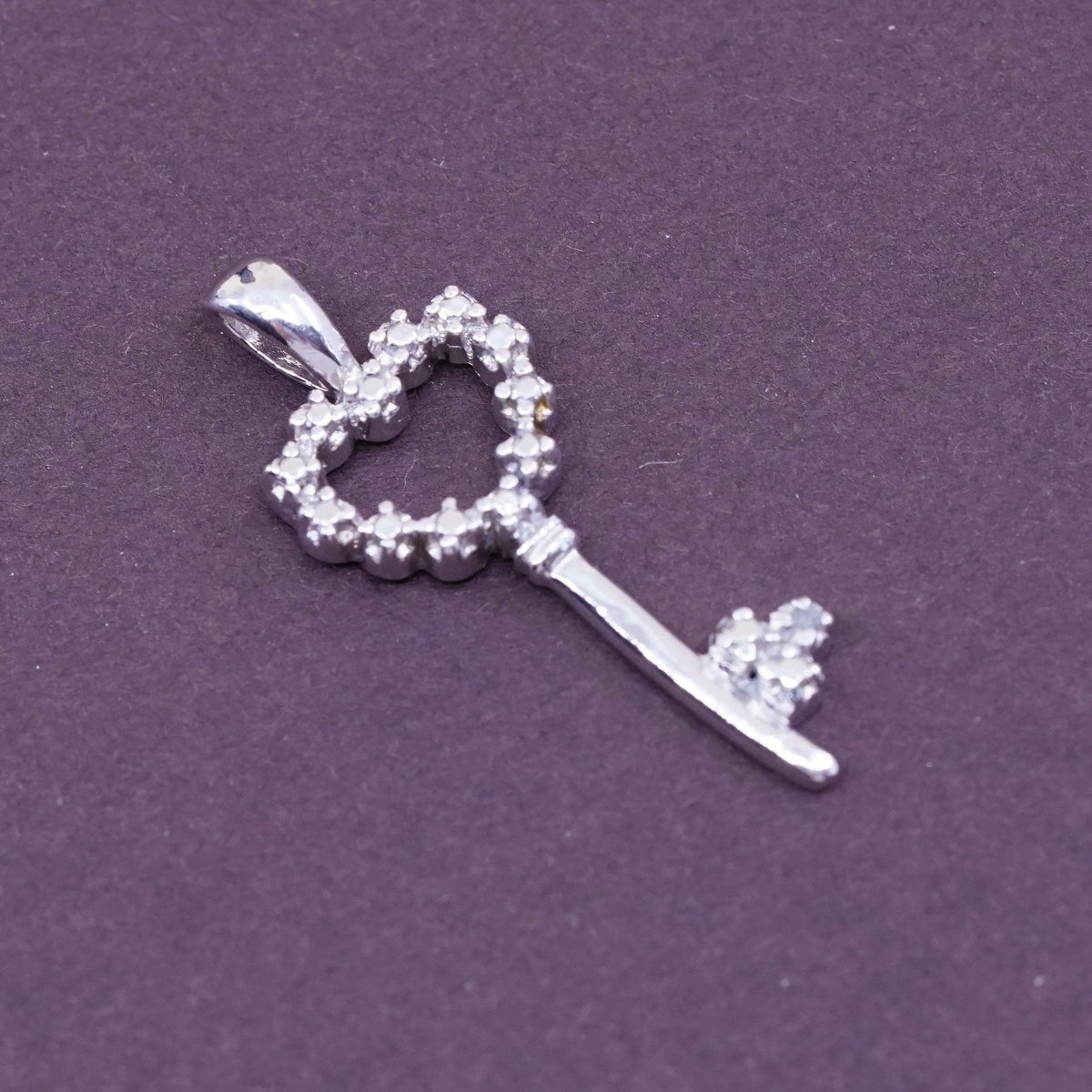 Vintage Sterling silver handmade pendant, solid 925 silver key with Cz